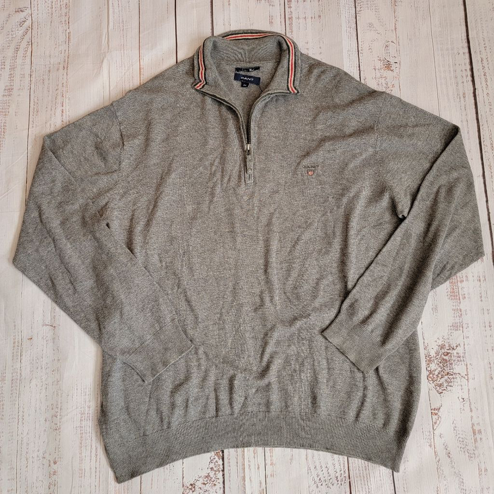 Gant Mens Cotton Wool Gray Half Zip Sweater 2XL